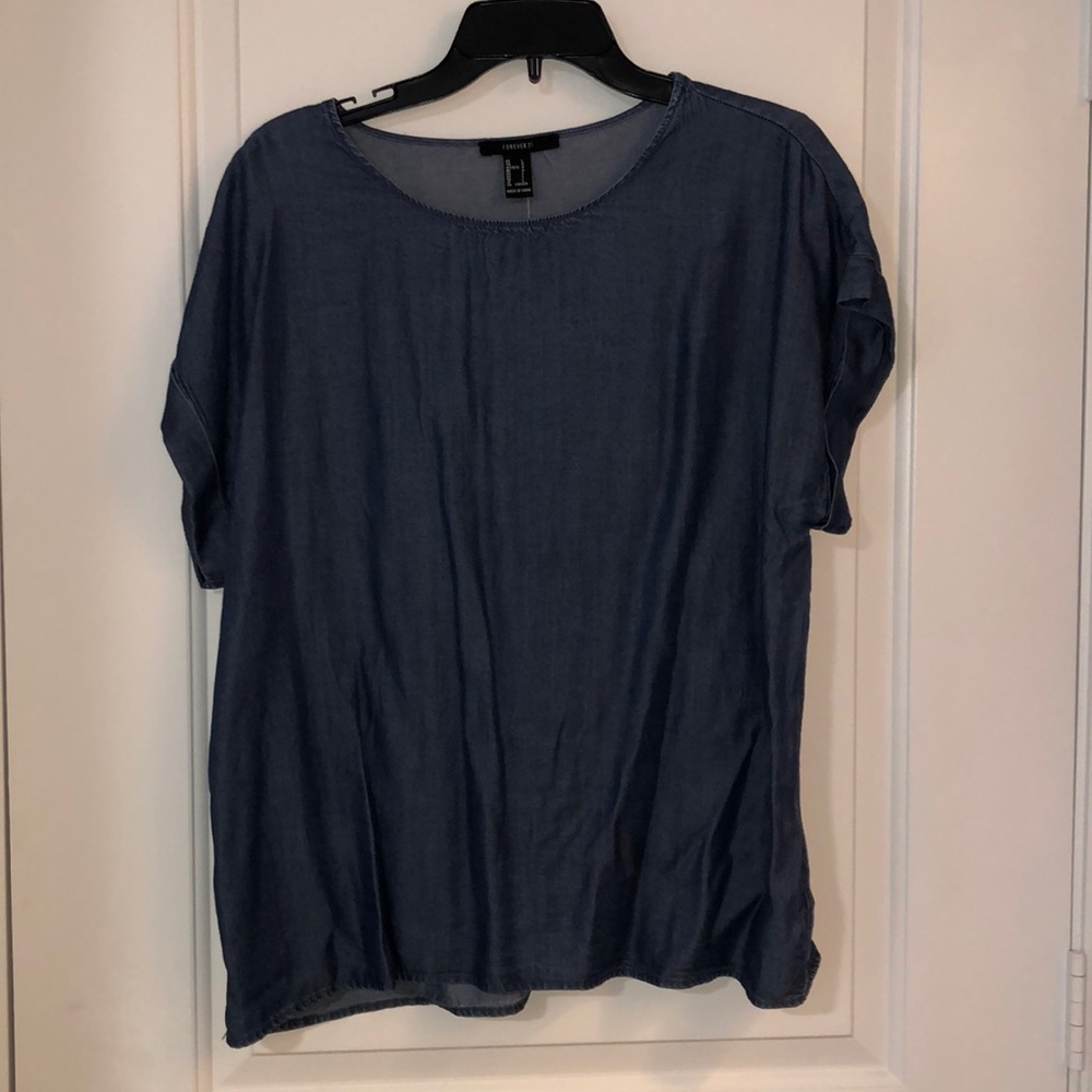 Dark denim woven top